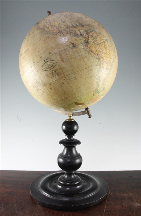 An early 20th century German 12 inch terrestrial globe, by Mang of Stuttgart,